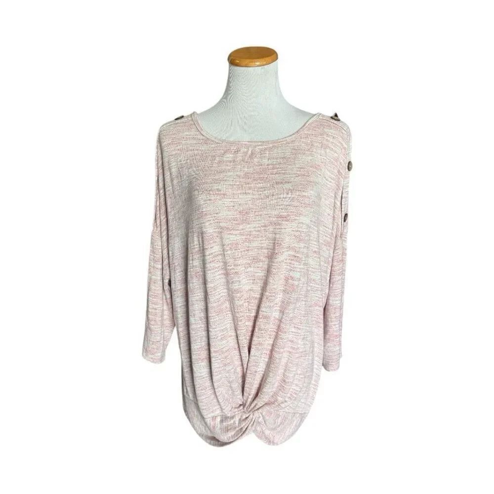 Womens Cure Heathered Button Detail Knot Front 3/4 Sleeve Top Blouse - Sz 3X